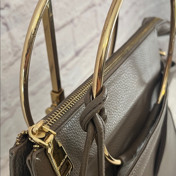 Bebe Brown Satchel with Gold Ring Handles - Picture 9 of 11